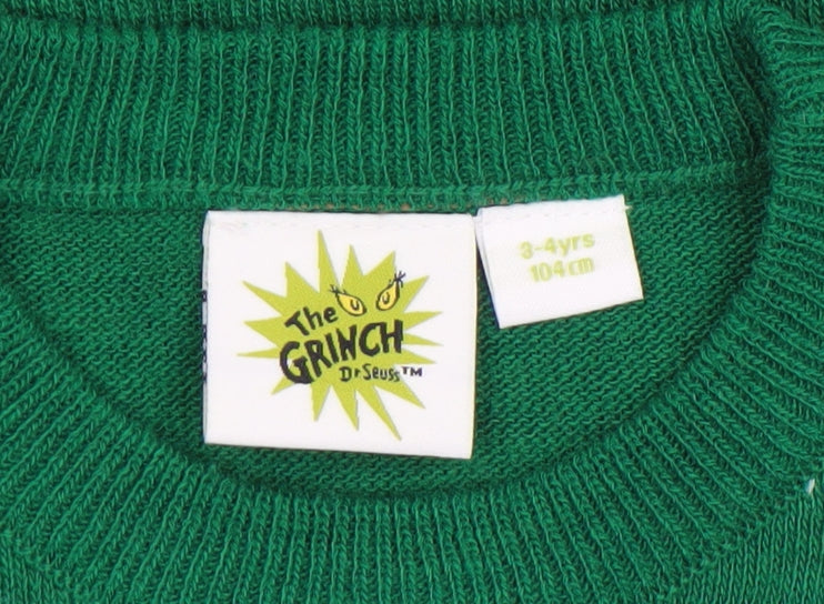 The Grinch Boys Green Christmas Jumper 3-4 Years Crew Neck Knit