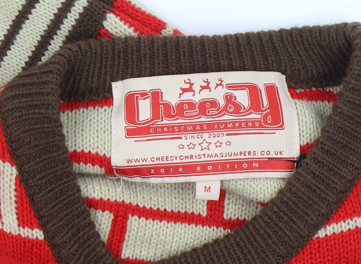 Mens UK Size M Cheesy Christmas Jumpers Red Pullover Jumper