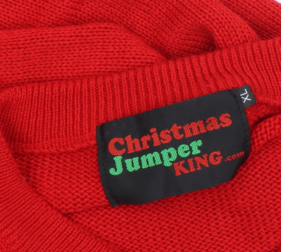 Womens UK Size 7XL Christmas Jumper King Red Pullover Jumper