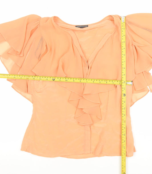 Womens UK Size 10 Warehouse Beige Wrap Blouse