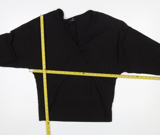 Womens UK Size M New Look Black Wrap Blouse