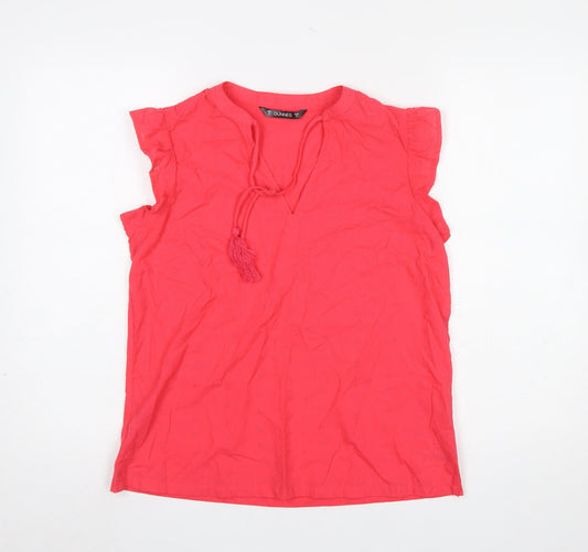 Additional front view of Dunnes Women’s Pink Cotton Tassel V-Neck Tunic Blouse, size S