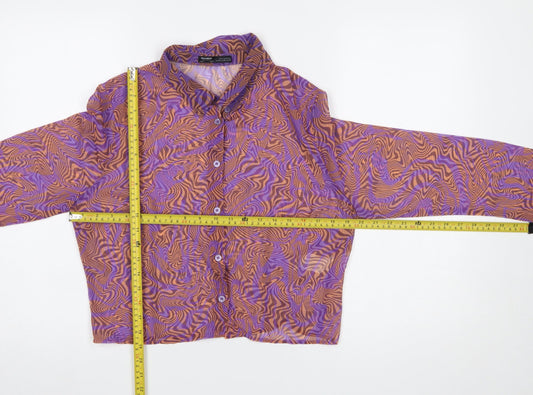 Womens UK Size 14 Pull&Bear Multicoloured Cropped Button-Up
