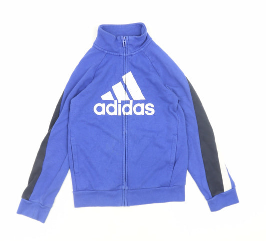 Additional front view of Adidas boys’ blue full zip sweatshirt 7-8 years logo sports top