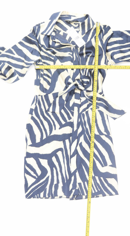 F&F Women’s Blue Animal Print Belted Shirt Dress Size 10
