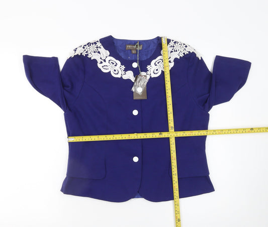 Fever London Women's Blue Lace Trim Blazer Jacket UK 16