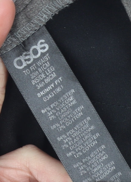 Mens UK Size 32 in ASOS Slim Fit Dress Pants Grey Trousers