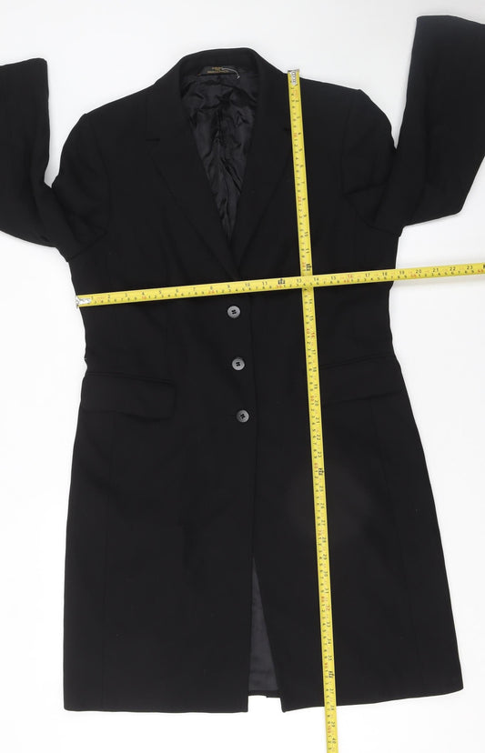 Marks & Spencer Women Black Wool Long Suit Jacket UK 14 Classic Fit