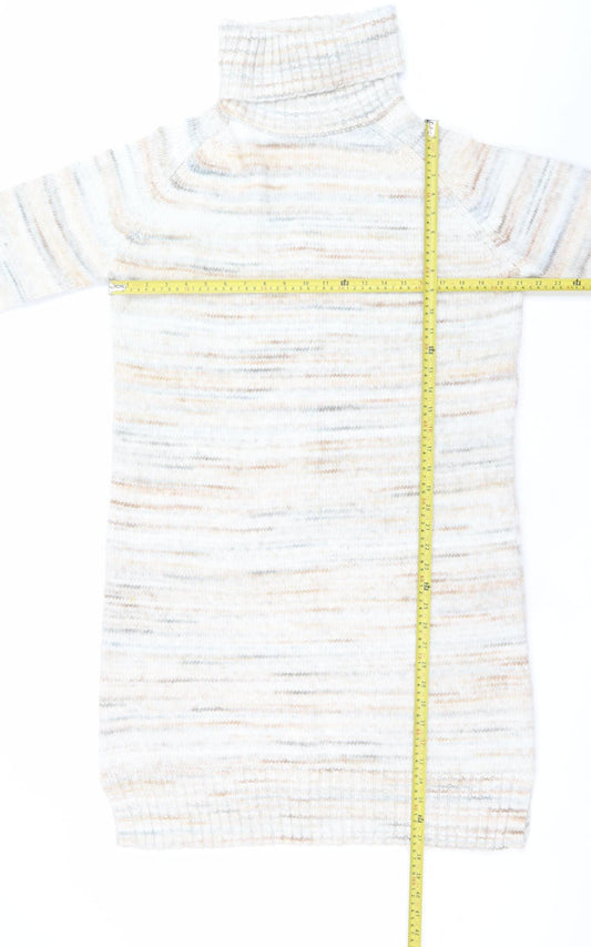 Tu Women Beige Knit Jumper Dress Size 14 Roll Neck Winter Wear