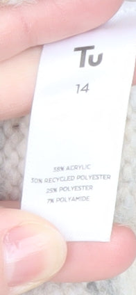 Tu Women Beige Knit Jumper Dress Size 14 Roll Neck Winter Wear