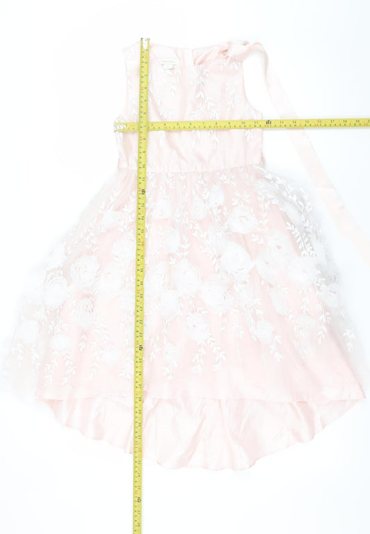 Monsoon Girls Pink Floral Embroidered A-Line Party Dress 8 Years