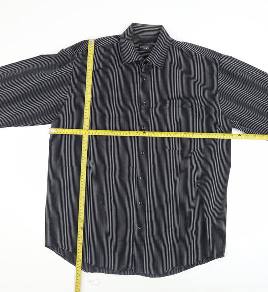 City Line Men's Black Striped Long Sleeve Button-Up Shirt L