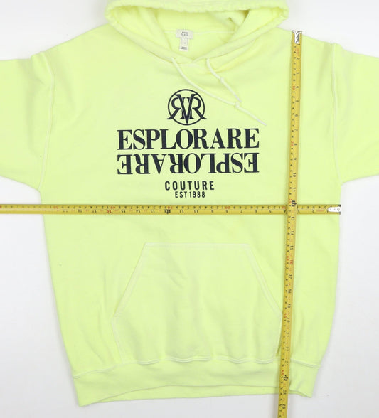 Mens UK Size S River Island Yellow Pullover Hoodie