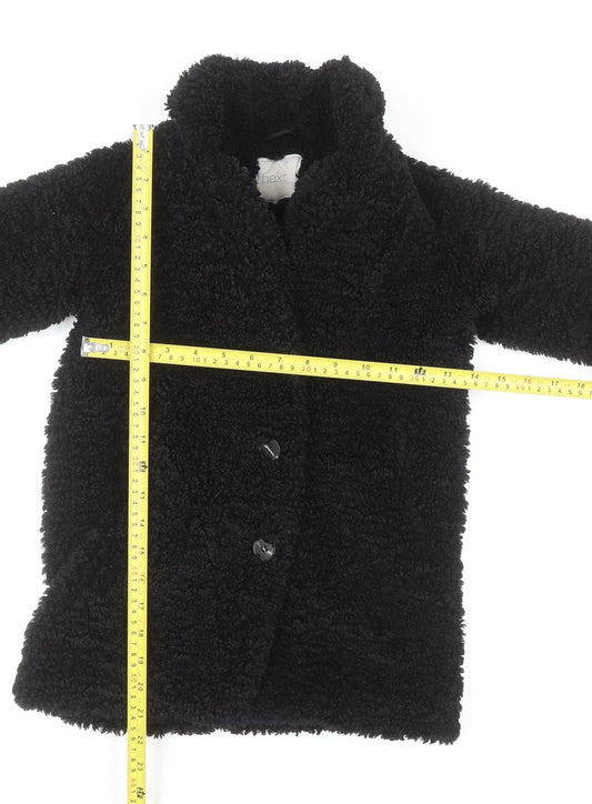 Next Girls Black Faux Fur Fleece Coat Size 3 Years Button Up Winter Jacket