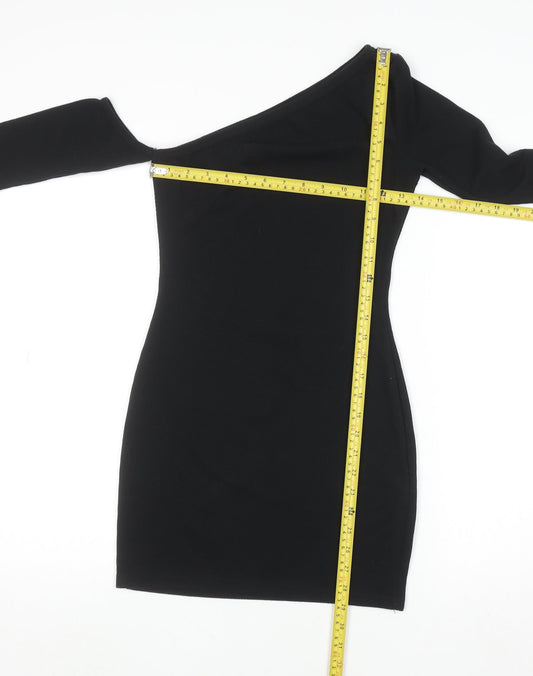 PrettyLittleThing Women Black Size 10 One Shoulder Bodycon Mini Dress
