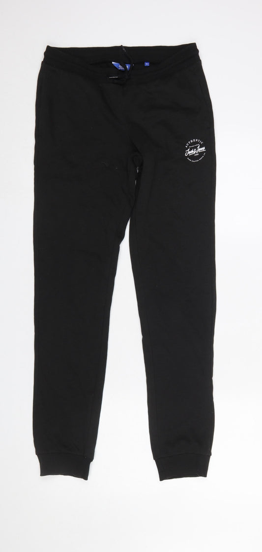 Boys UK Size 164 JACK & JONES Regular Fit Jogger Black Trousers