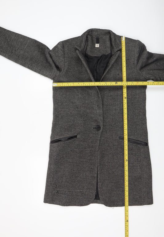 Mango Women Grey Single-Breasted Blazer Jacket Size Small