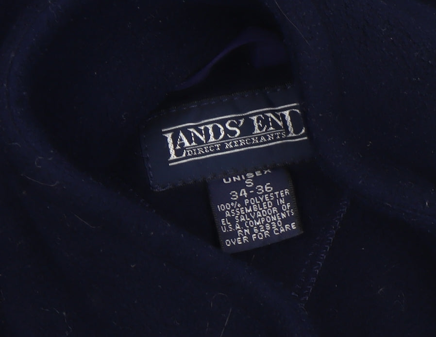 Brand and care label for Lands' End unisex blue fleece zip waistcoat bodywarmer s