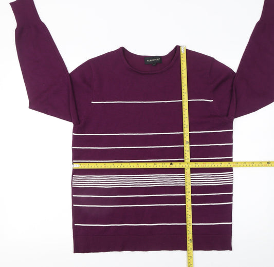 Paramour Women's Purple Striped Knit Crew Neck Jumper Size L