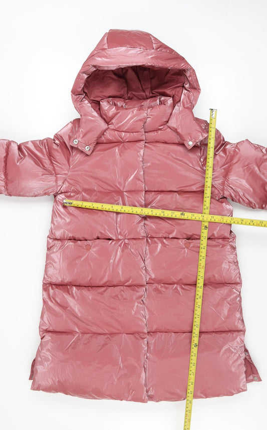 Marks and Spencer Girls Pink Hooded Long Puffer Coat 10-11 Years Winter Jacket