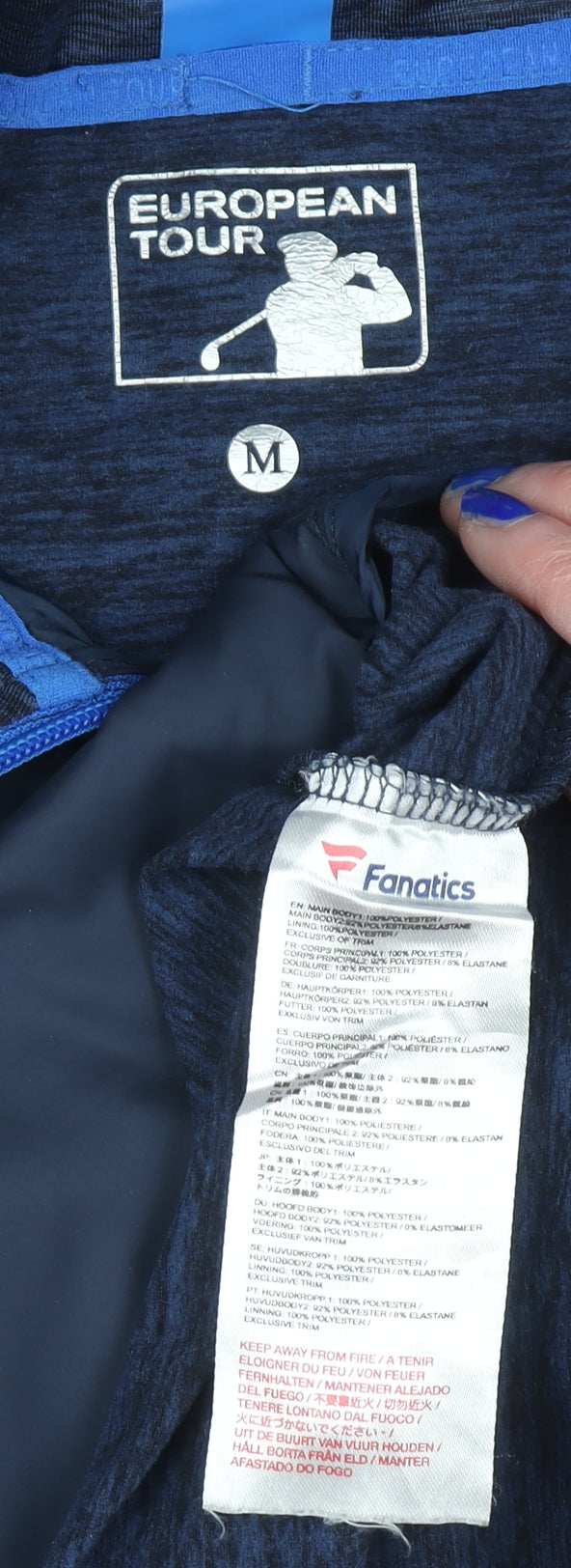 Mens UK Size M Fanatics Blue Full Zip Sweatshirt