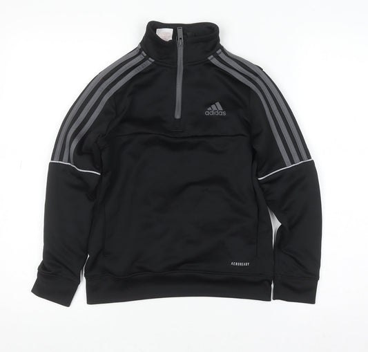 Additional front view of Adidas boys’ black 9-10 years 1/4 zip pullover sweatshirt