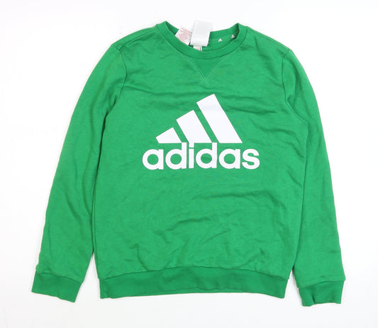 Additional front view of Adidas boys’ green crew neck pullover sweatshirt 11-12 years