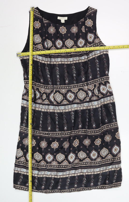 Monsoon Women's Black Geometric Boho Shift Dress Size 16