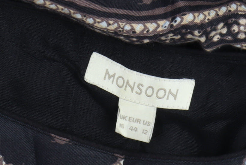 Monsoon Women's Black Geometric Boho Shift Dress Size 16