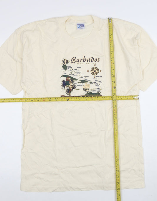 Mens UK Size M Twin Island Cotton Beige T-Shirt