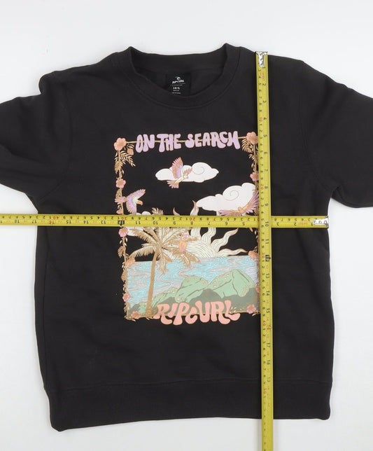 Rip Curl Girls Black Graphic Print Cotton Sweatshirt 14 Years Regular Fit
