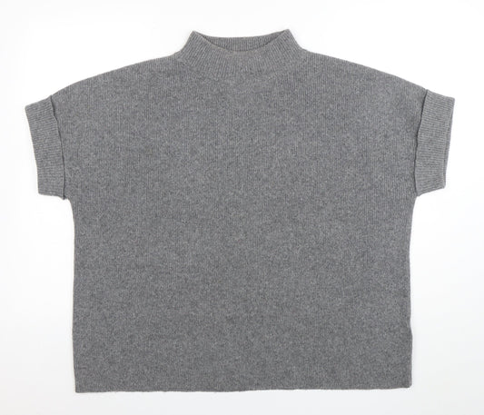 White Stuff Womens Grey Wool Blend Mock Neck Short Sleeve Jumper M