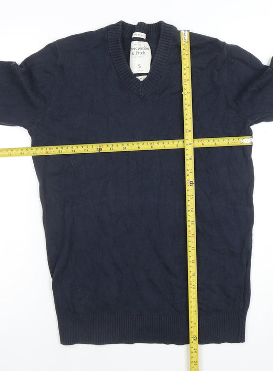 Abercrombie & Fitch Men's Blue Cotton Cashmere V-Neck Jumper S