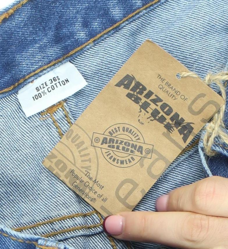 Arizona Blue Men's Blue 36S Straight Leg Denim Jeans Regular Fit