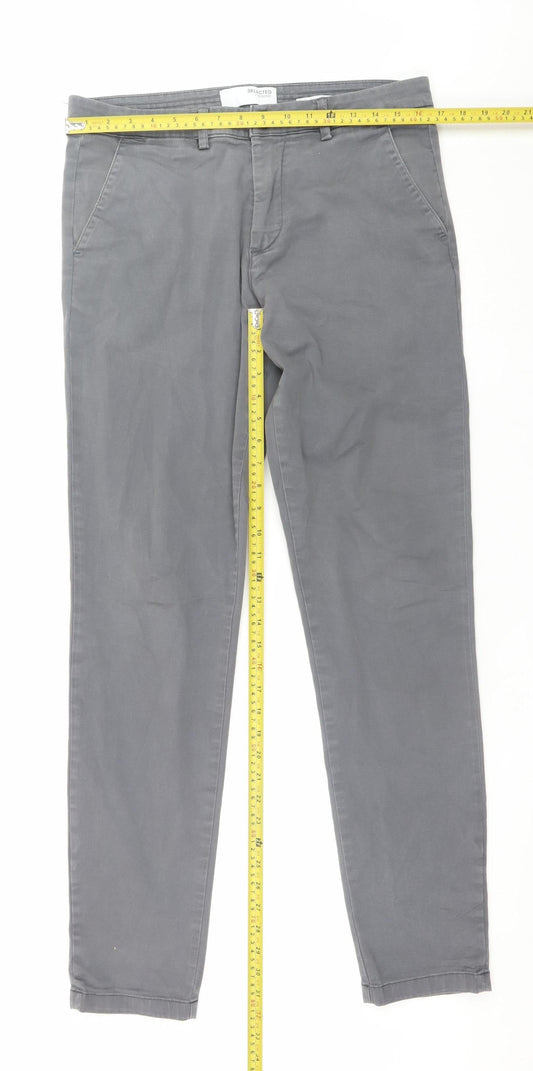 Mens UK Size M Selected Homme Slim Fit Chino Grey Trousers