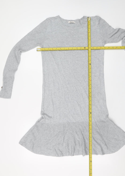Tu Women Grey Size 8 Knit Sweater Dress Long Sleeve Crew Neck