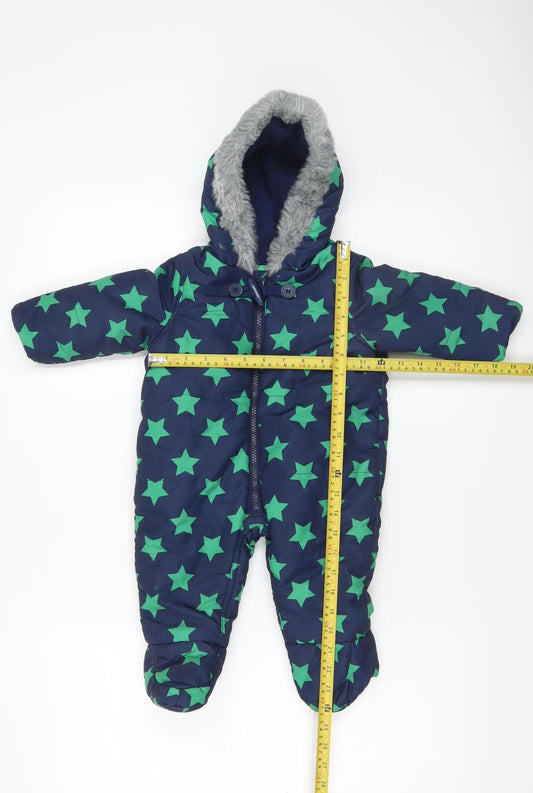 Tu Unisex Baby Blue Star Print Hooded Snowsuit 3-6 Months Winter Padded