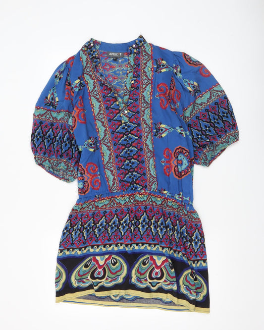 Womens UK Size S Apricot Blue Tunic Blouse