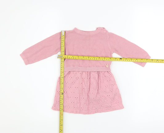 Coccodrillo Girls Pink Cotton Knit A-Line Dress 12-18 Months