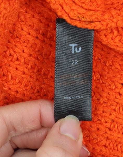 Tu Women’s Orange Cable-Knit Jumper Size 22 Acrylic Knitwear