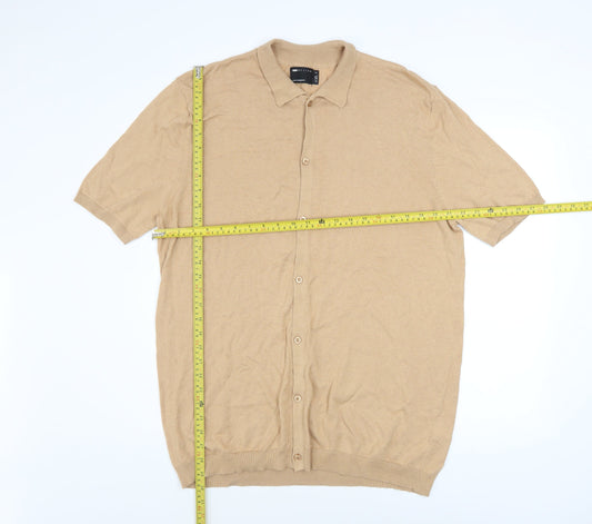 ASOS DESIGN Men’s Beige Cotton Short Sleeve Button-Up Shirt L Tall