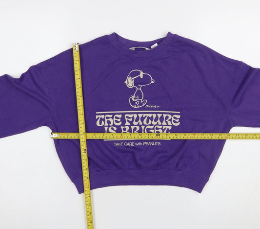 H&M Girls Purple Peanuts Snoopy Graphic Pullover Sweatshirt 11-12 Years
