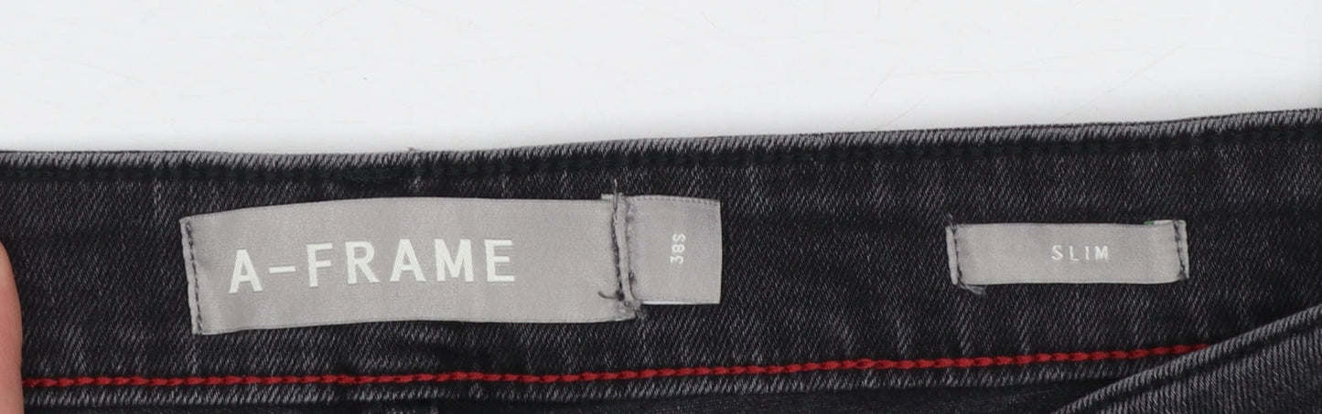 Mens UK Size 38S A-FRAME Slim Fit Straight Black Jeans