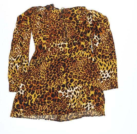 Additional front view of Missguided Women's Brown Leopard Print Wrap Blouse UK 10