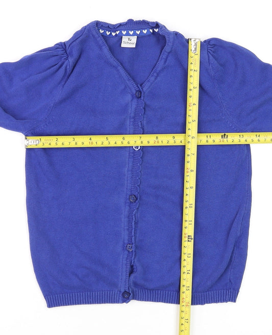 Tu Girls Blue Cotton Cardigan 7 Years V-Neck School Knitwear Jumper