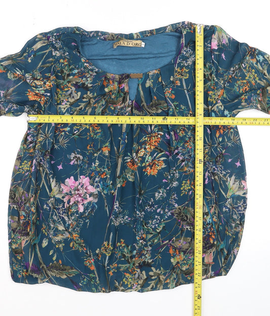 Pala D’Oro Women’s Blue Floral Tunic Blouse Size S Relaxed Fit