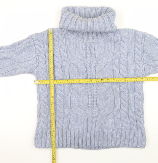 Tu Women Blue Cable-Knit Roll Neck Chunky Jumper Size S