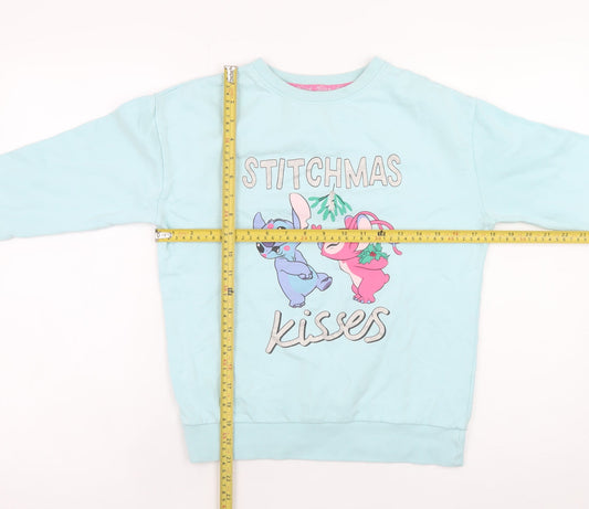 Disney Stitch Girls Blue Christmas Pullover Sweatshirt 10-11 Years Primark