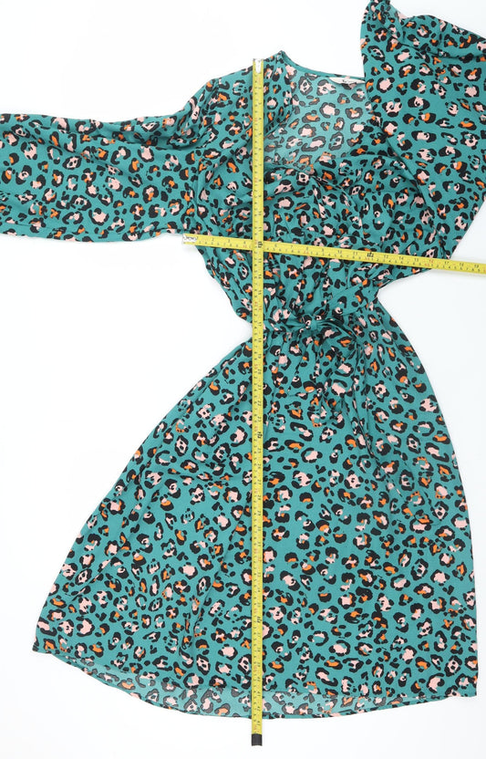 Tu Women Petite Green Leopard Print Wrap Dress Size 18