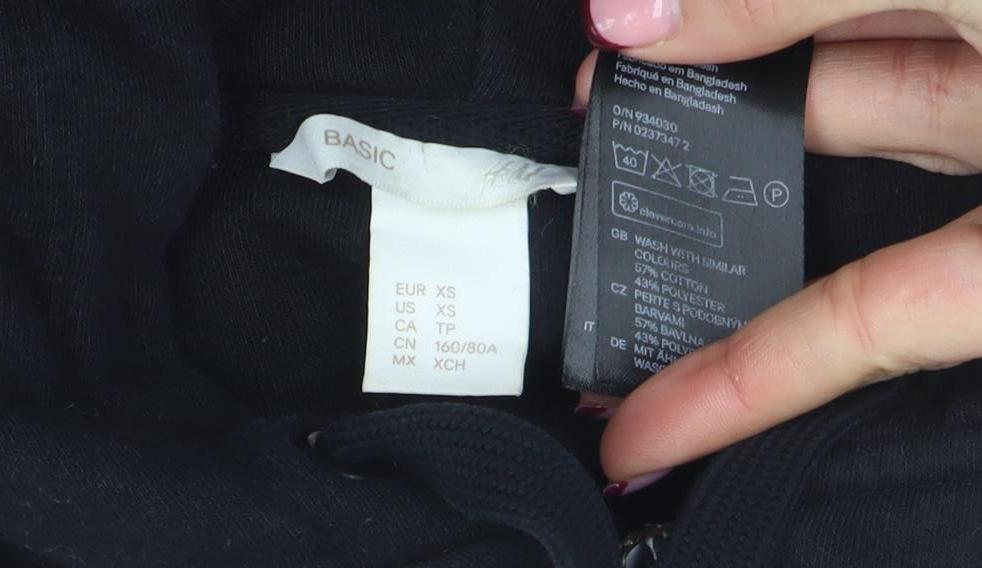 Womens UK Size XS Basic Black Full Zip Hoodie